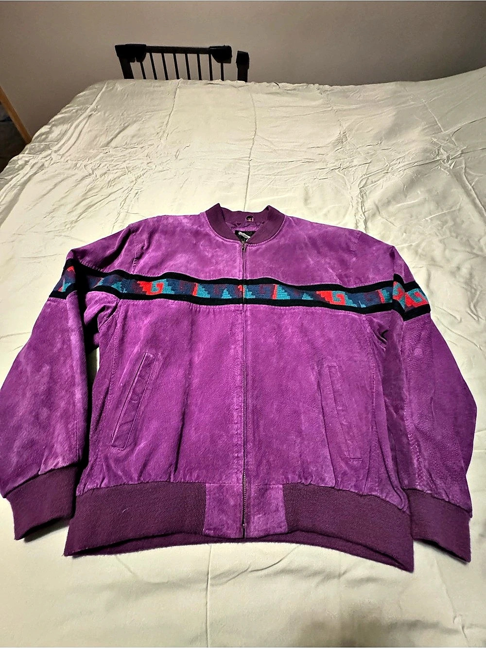 Adler Women’s XL Purple Suede Leather Southwestern Bomber Jacket